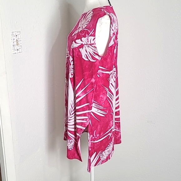 Clara Sun Woo Sleeveless Hot Pink & White Jersey Top Longer on One Side Sz M - Picture 5 of 10